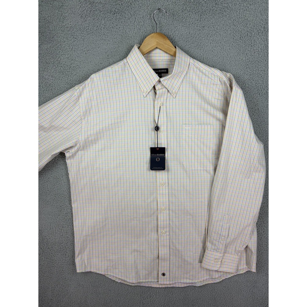 Oliver Harris Shirt Mens XL Multicolor Check Long Sleeve Button Front Cotton New
